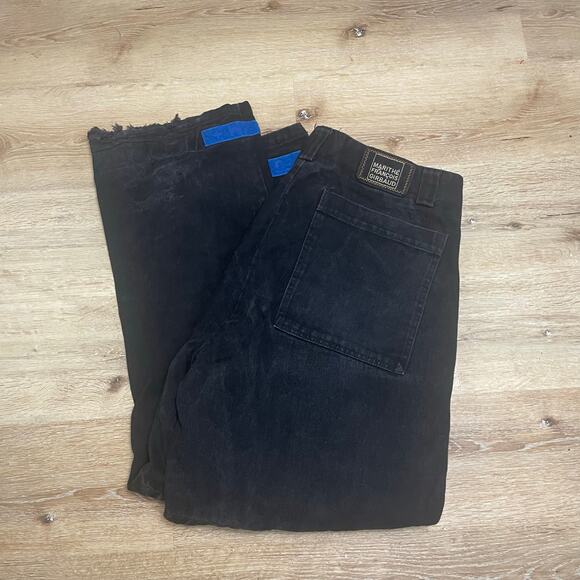 VTG 90s Marithe Francois Girbaud Black Skater Distressed Wide Leg Jeans Men's 40 - Picture 1 of 10